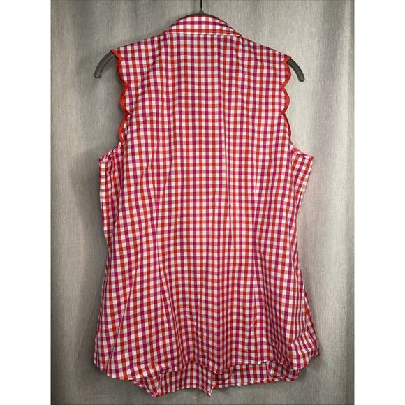 Talbots Women’s Sz 12 - Pink/Red Gingham Plaid Top - Button-up / Sleeveless - Picture 2 of 4